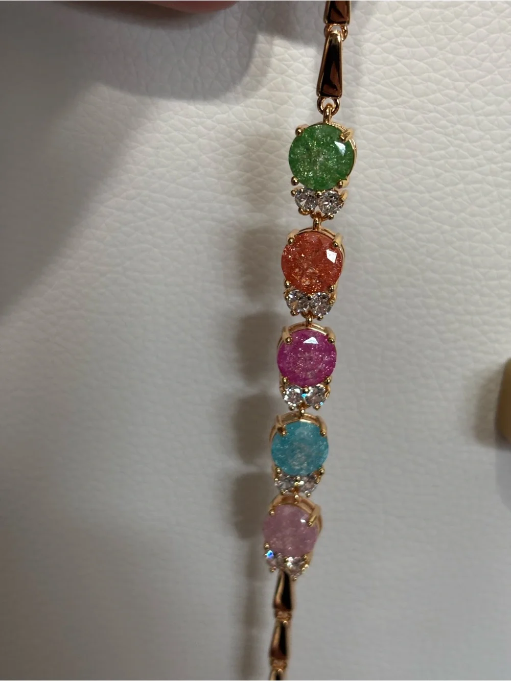 Gold-Tone Bracelet with Pink, Blue, Peach & Green Druzy Stones
